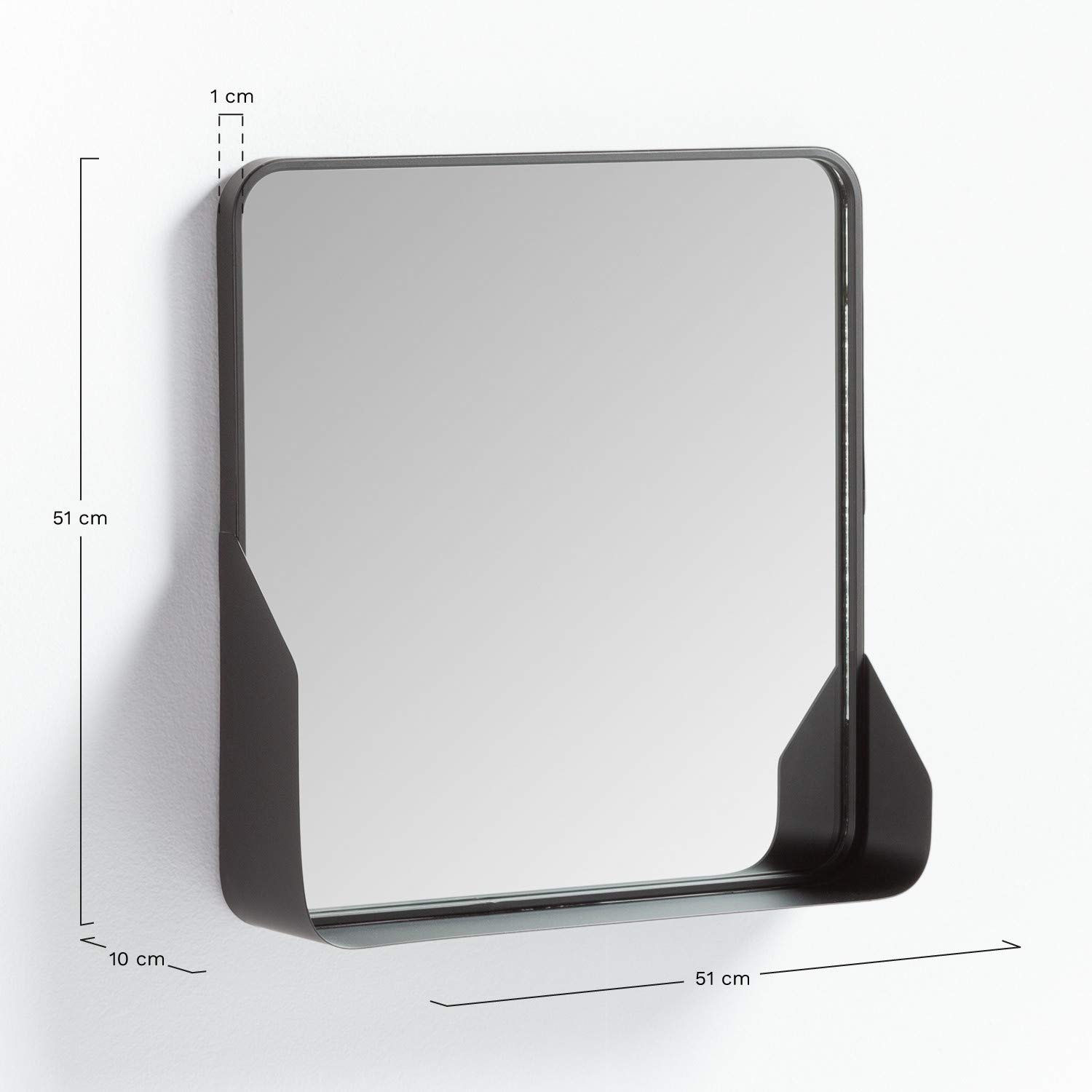 Sklum Arso specchio quadrato a parete nero 51 cm mensola