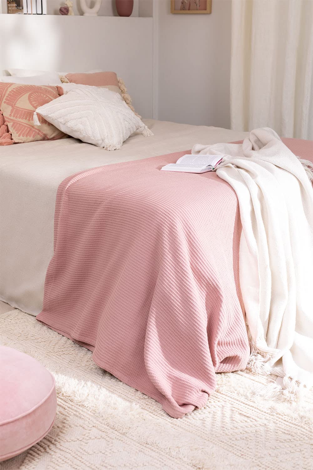 Sklum Bimba Coperta in Cotone Rosa Malva Nido d'Ape