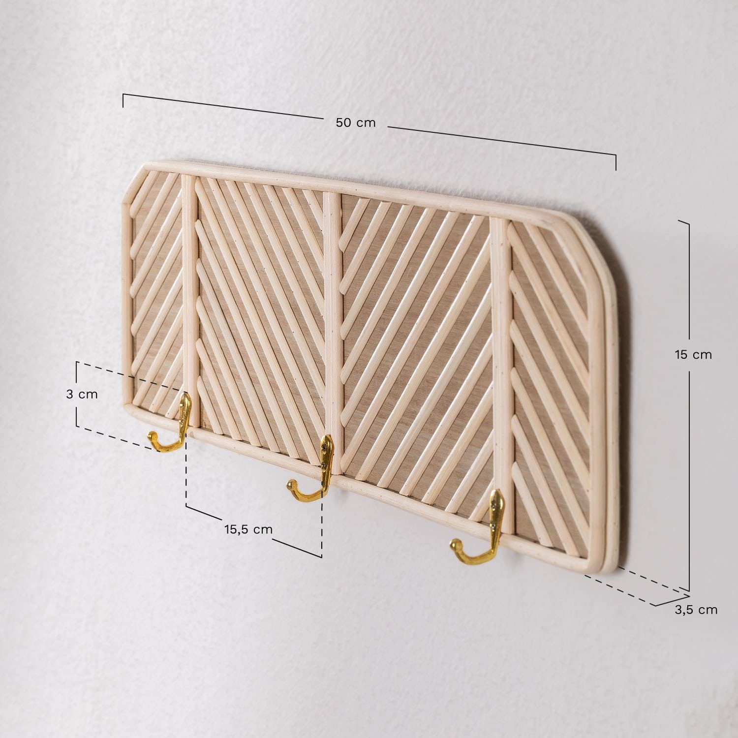 Sklum Merki appendiabiti a parete rattan e legno 3 ganci
