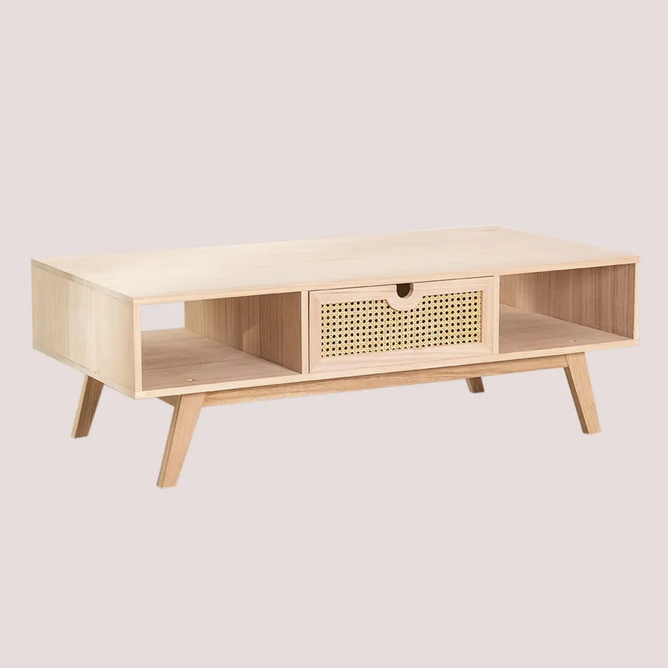 Sklum Ralik Style Tavolino Legno 120 cm Cassetto Rattan