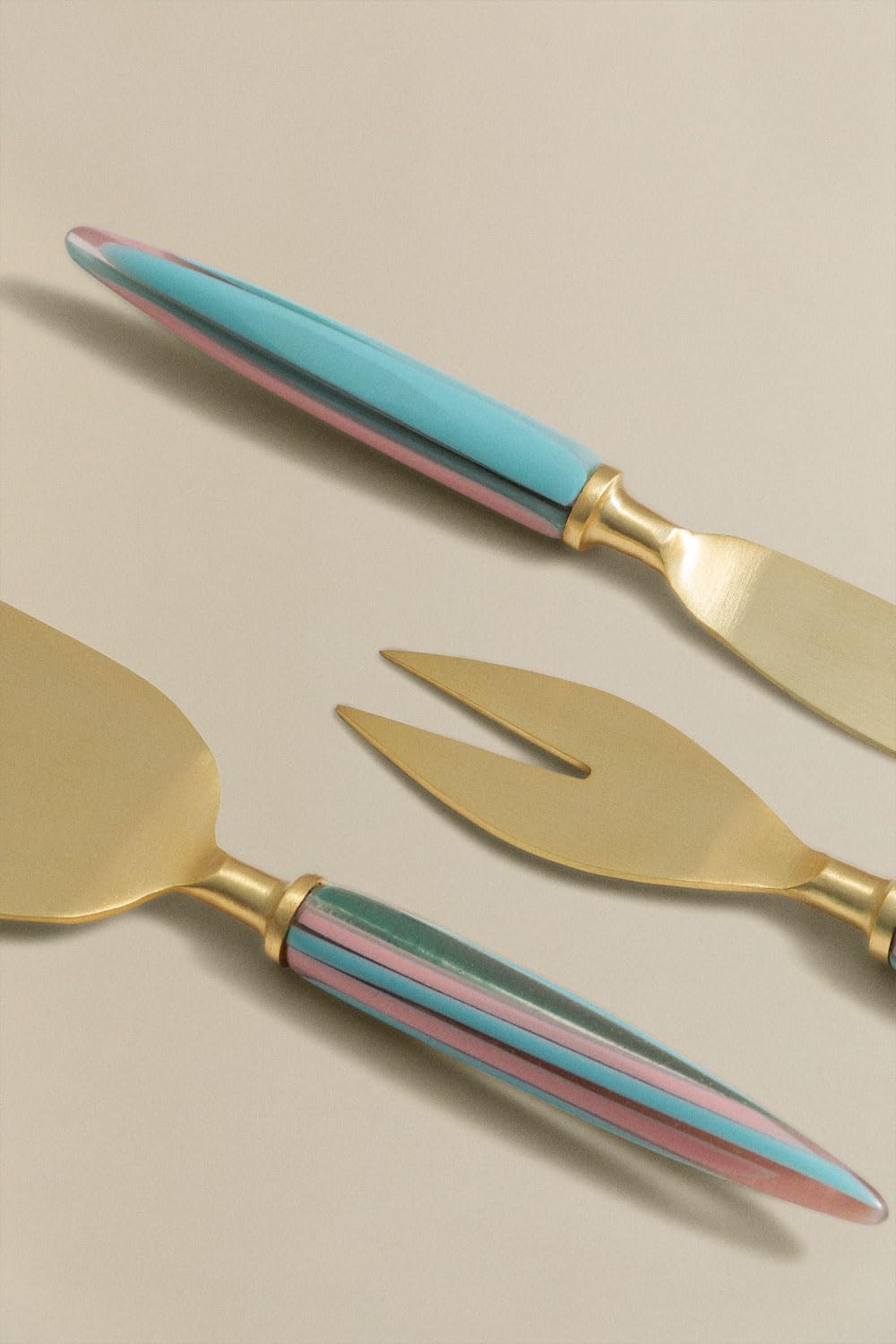 Sklum Matge Set 3 Coltelli Formaggio Dorato Acciaio