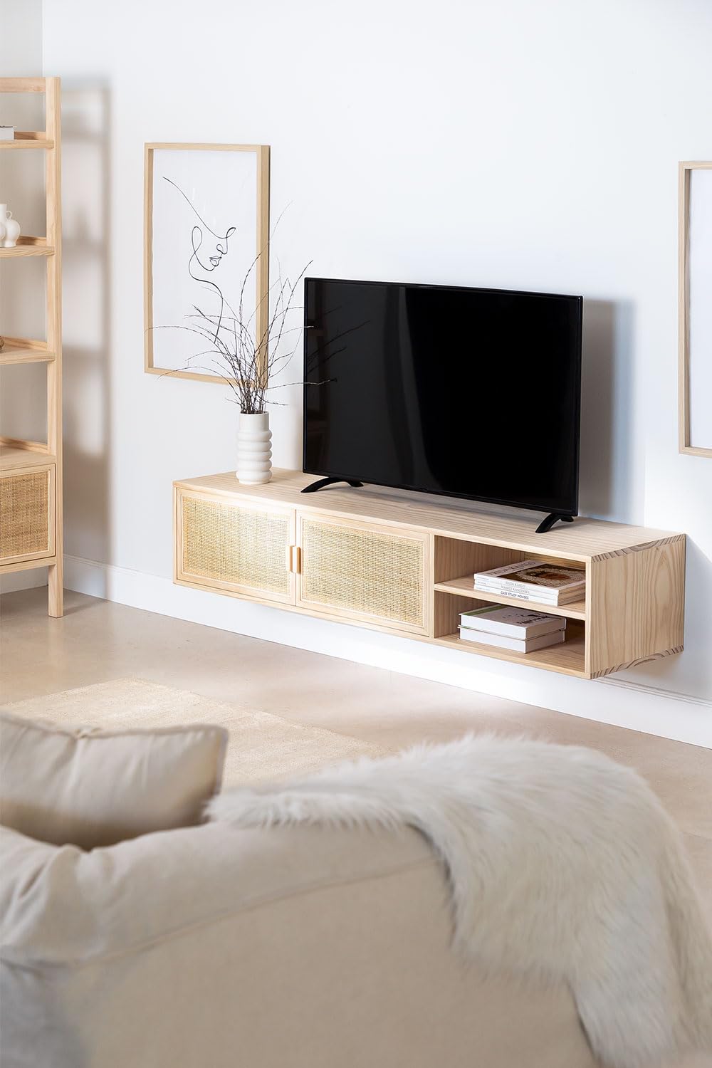 Sklum Reyna mobile TV sospeso legno 150 cm rattan