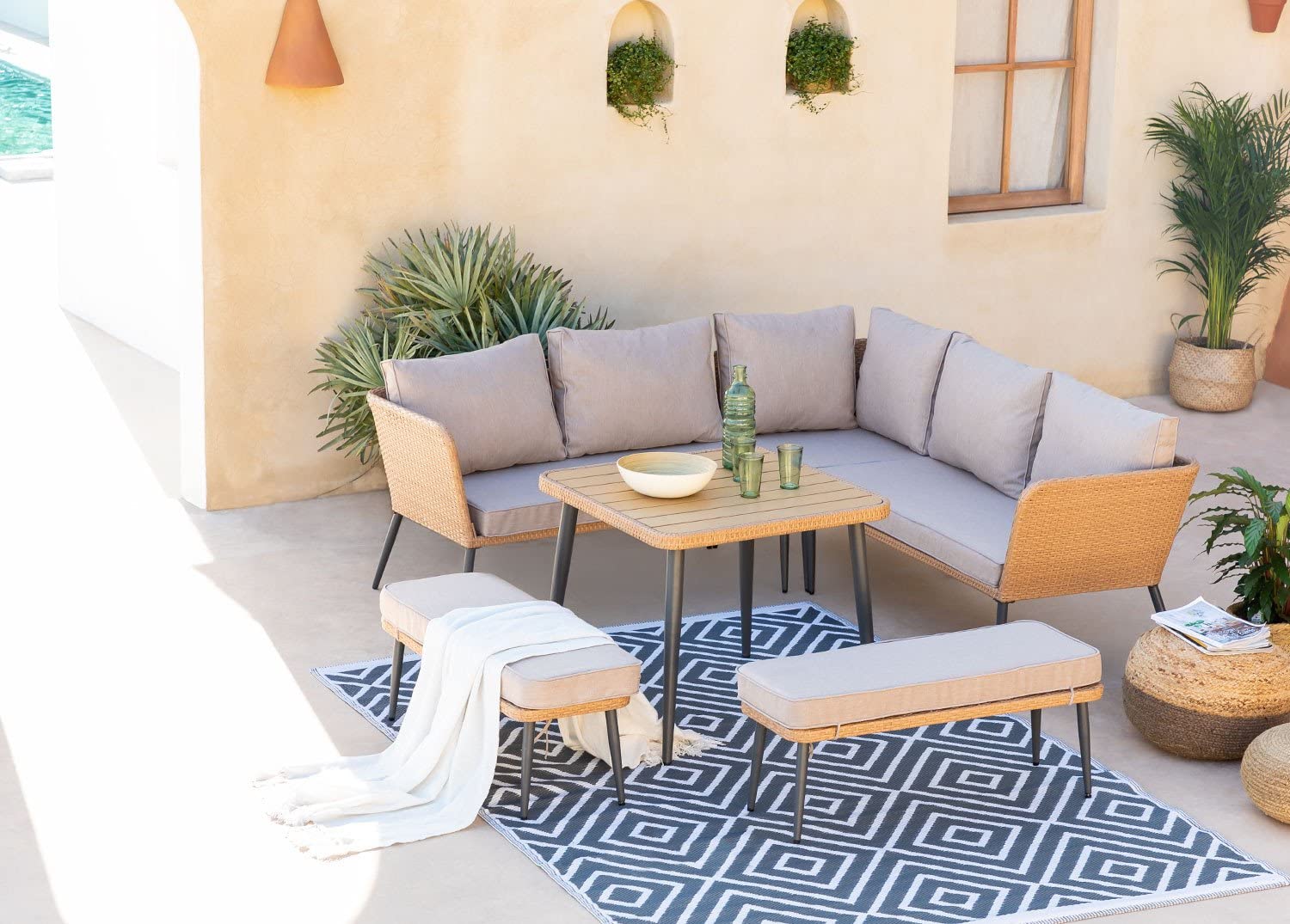 Sklum Kylor set giardino marrone naturale 6 pezzi