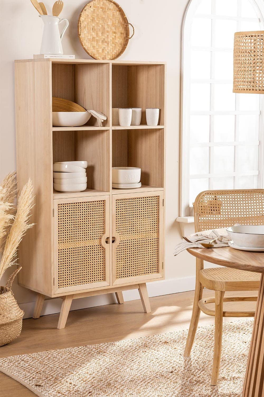 Sklum Ralik Style credenza alta legno naturale rattan