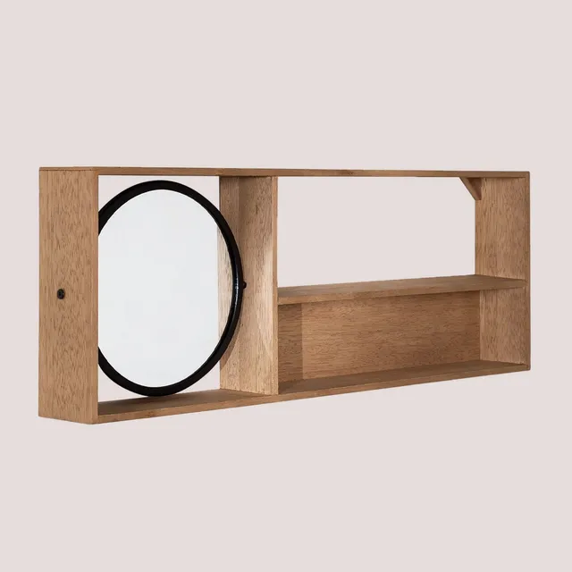 Sklum Ageh Scaffale con Specchio Rotondo 80 cm Legno Naturale