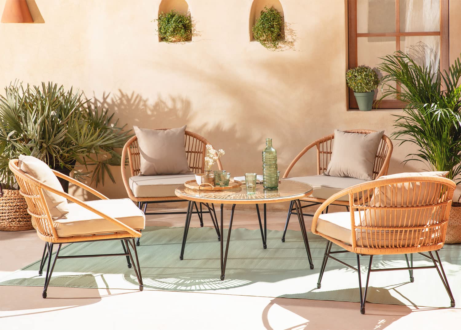 Sklum Kuman set giardino 5 pezzi marrone in rattan