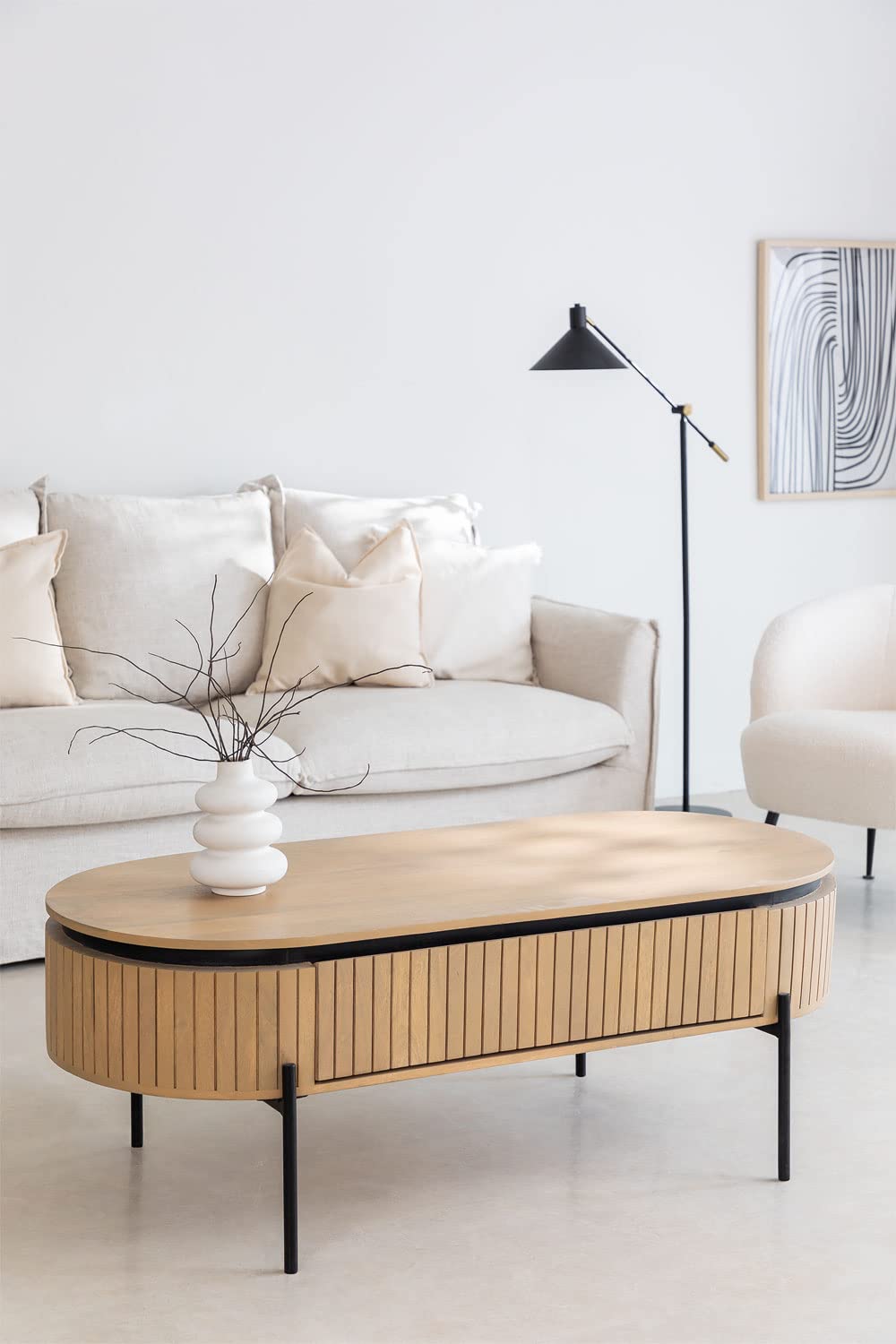Sklum Anais Tavolino da Caffè Legno Naturale 130 cm Legno Mango