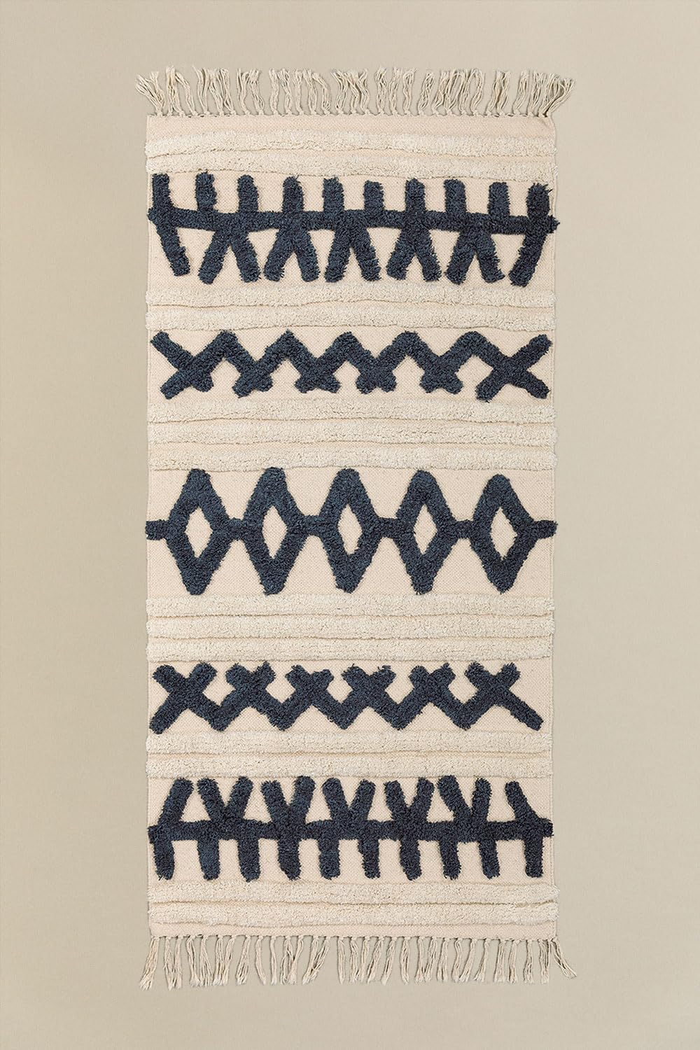 Sklum Belin Tappeto in Cotone Bianco Nero 160x70 cm