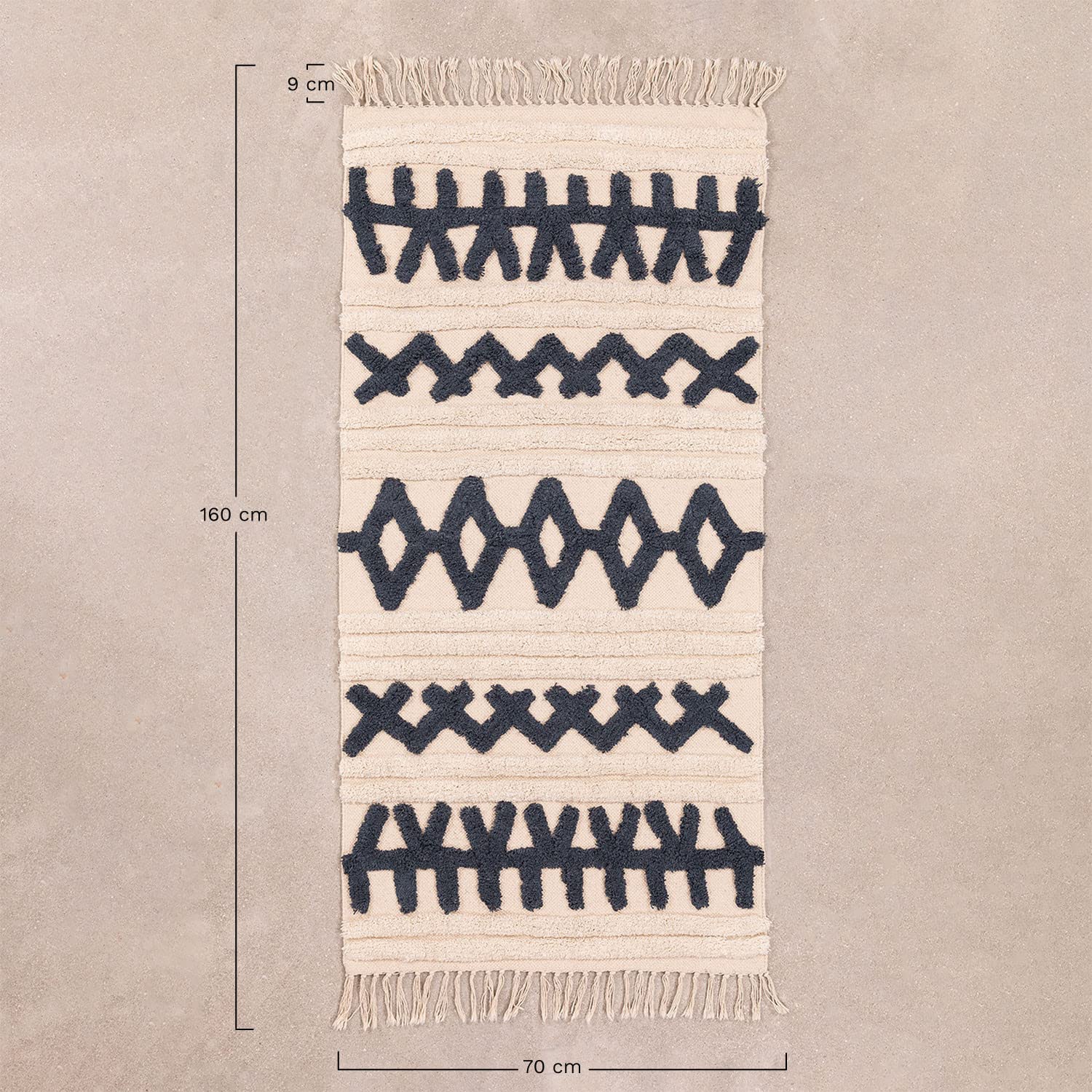 Sklum Belin Tappeto in Cotone Bianco Nero 160x70 cm