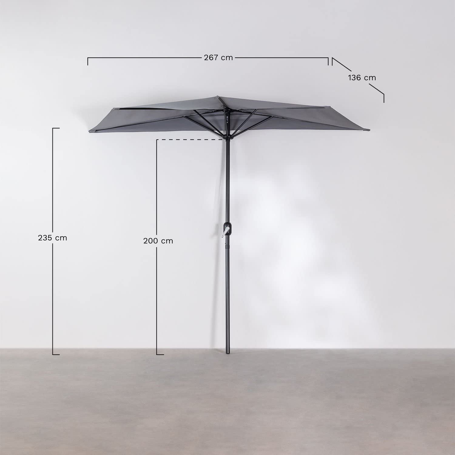 Sklum Benque 267 cm Ombrellone Semicircolare Bianco Poliestere