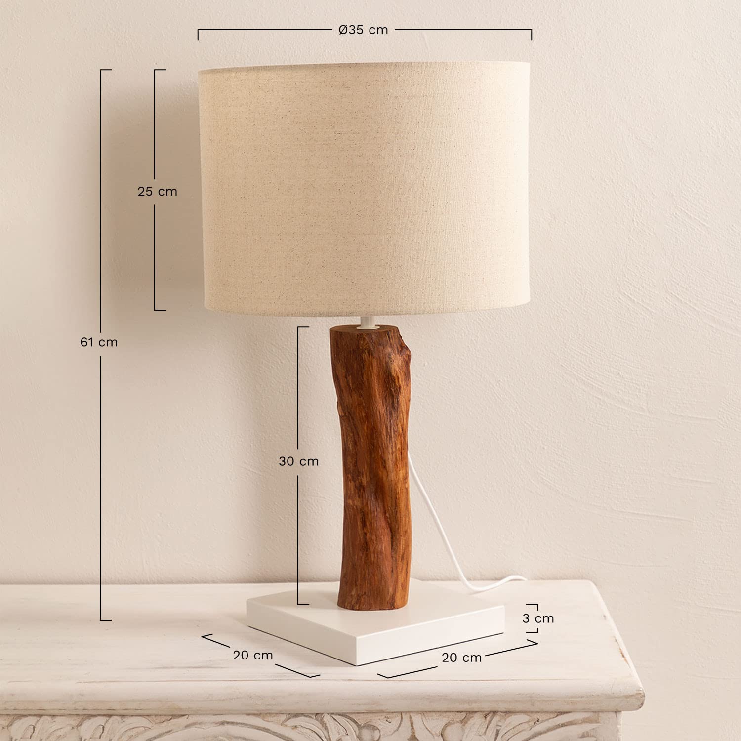 Sklum Lobra Lampada da Tavolo Bianca 61 cm in Legno