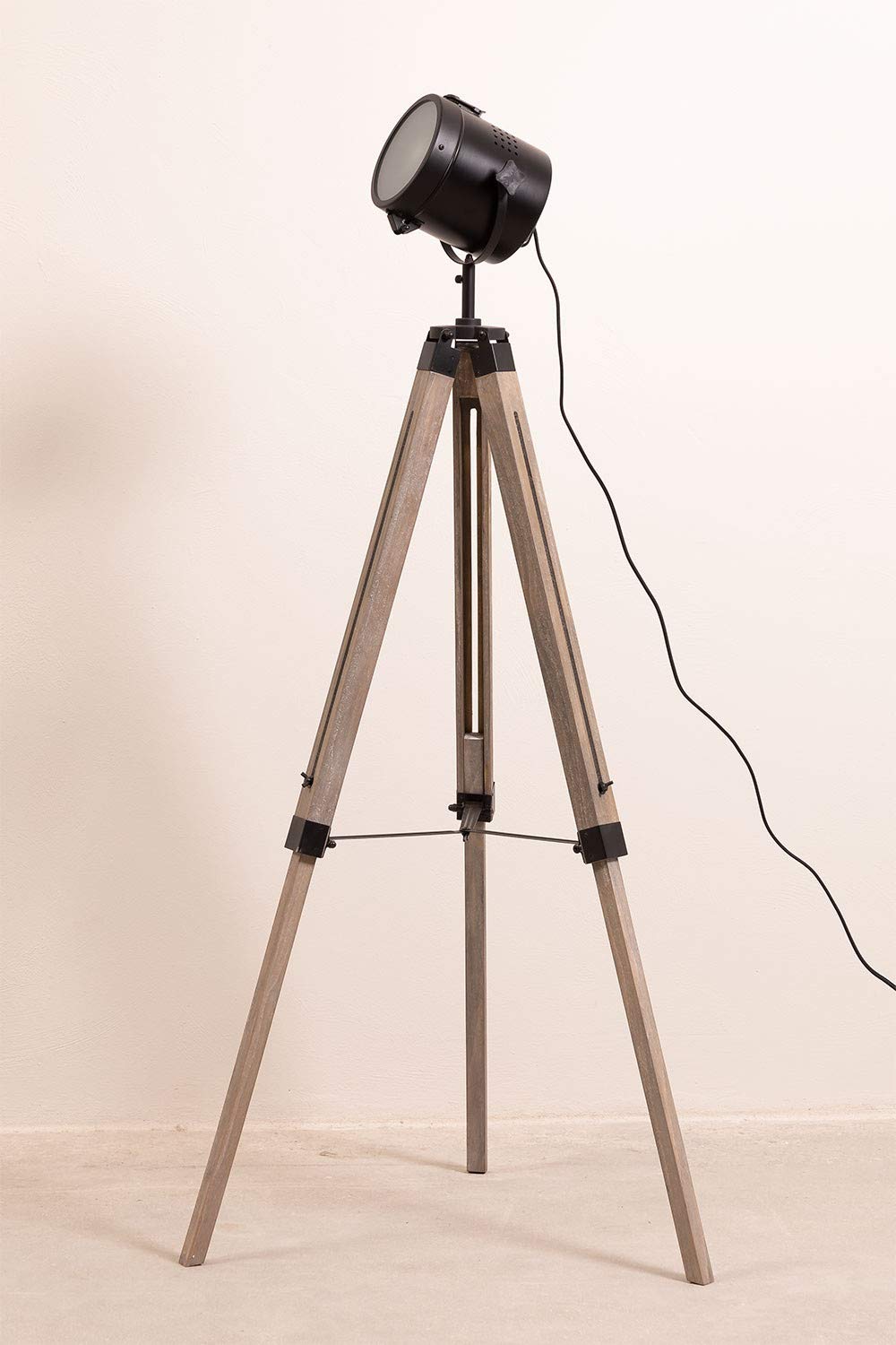 Sklum Zousc lampada da terra nero naturale in legno