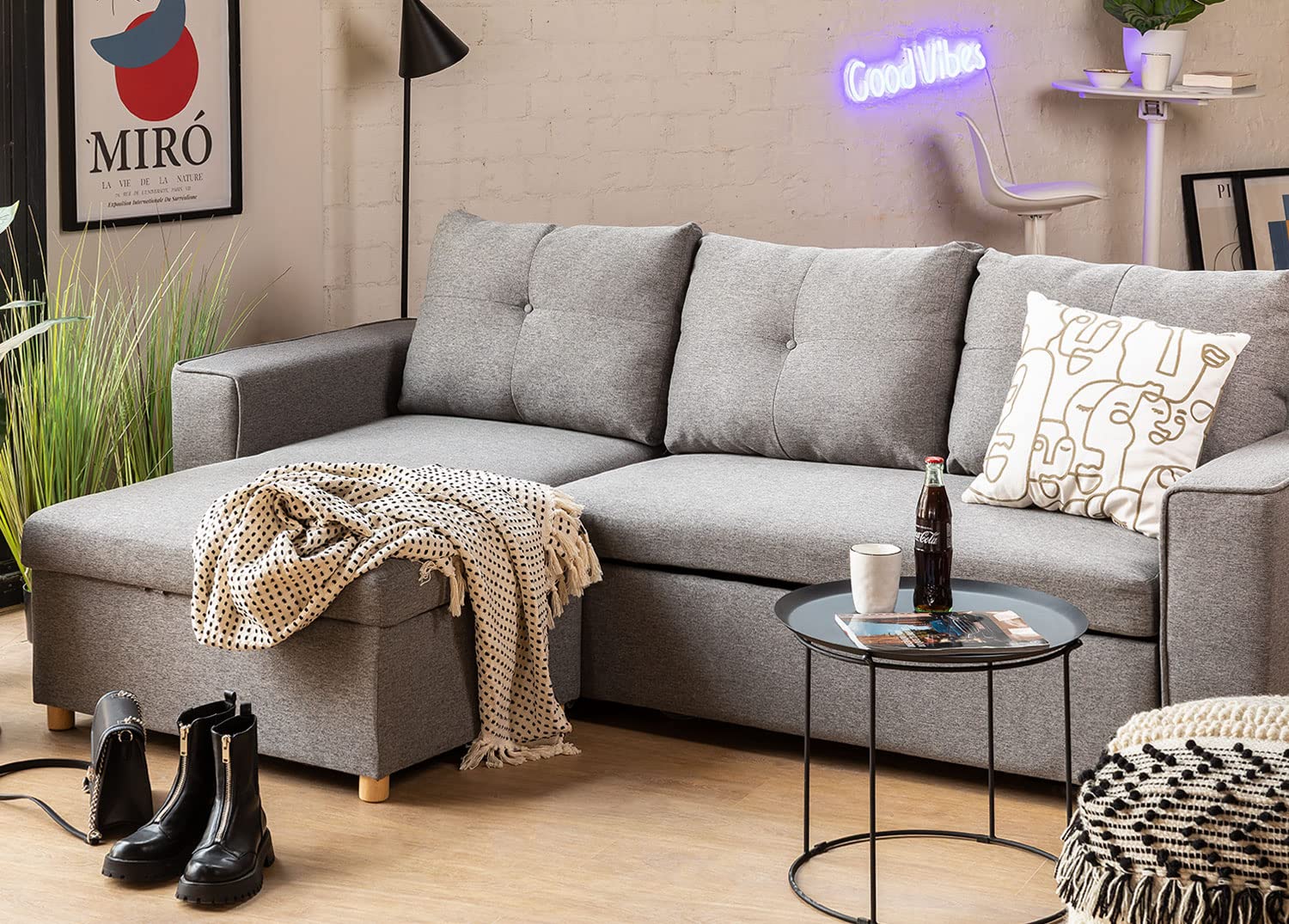 Sklum Calvin Divano Letto Chaise Longue 3 Posti Grigio Scuro
