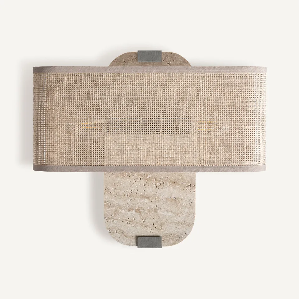 Bambua Absco lampada parete travertino rattan