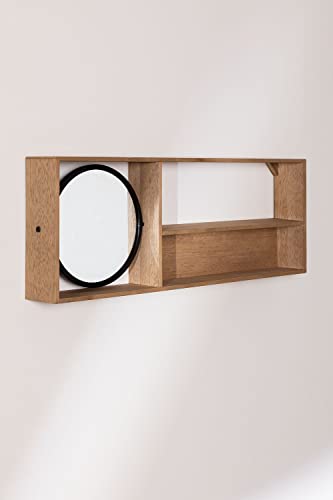 Sklum Ageh Scaffale con Specchio Rotondo 80 cm Legno Naturale