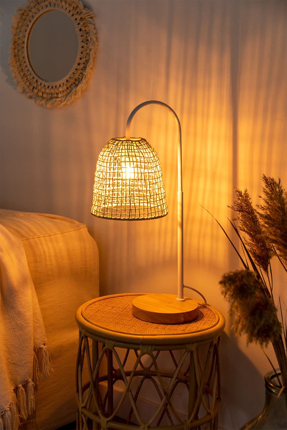 Sklum Gavia lampada da tavolo rattan bianco