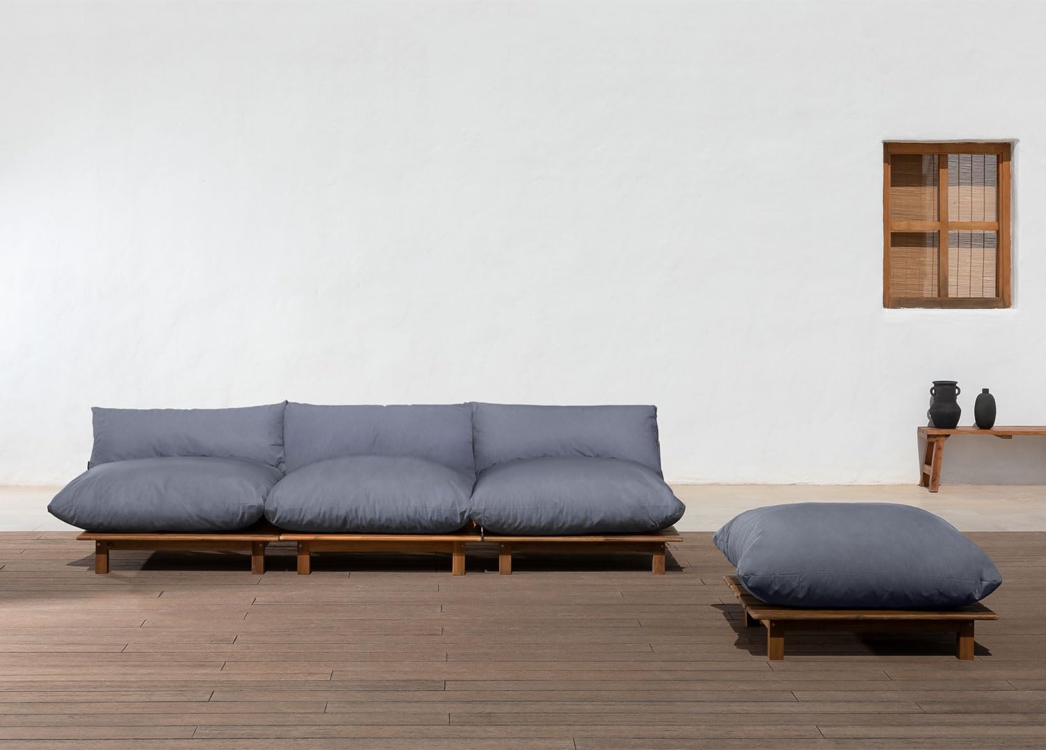 Sklum Brina divano da giardino 3 pezzi + pouf in acacia