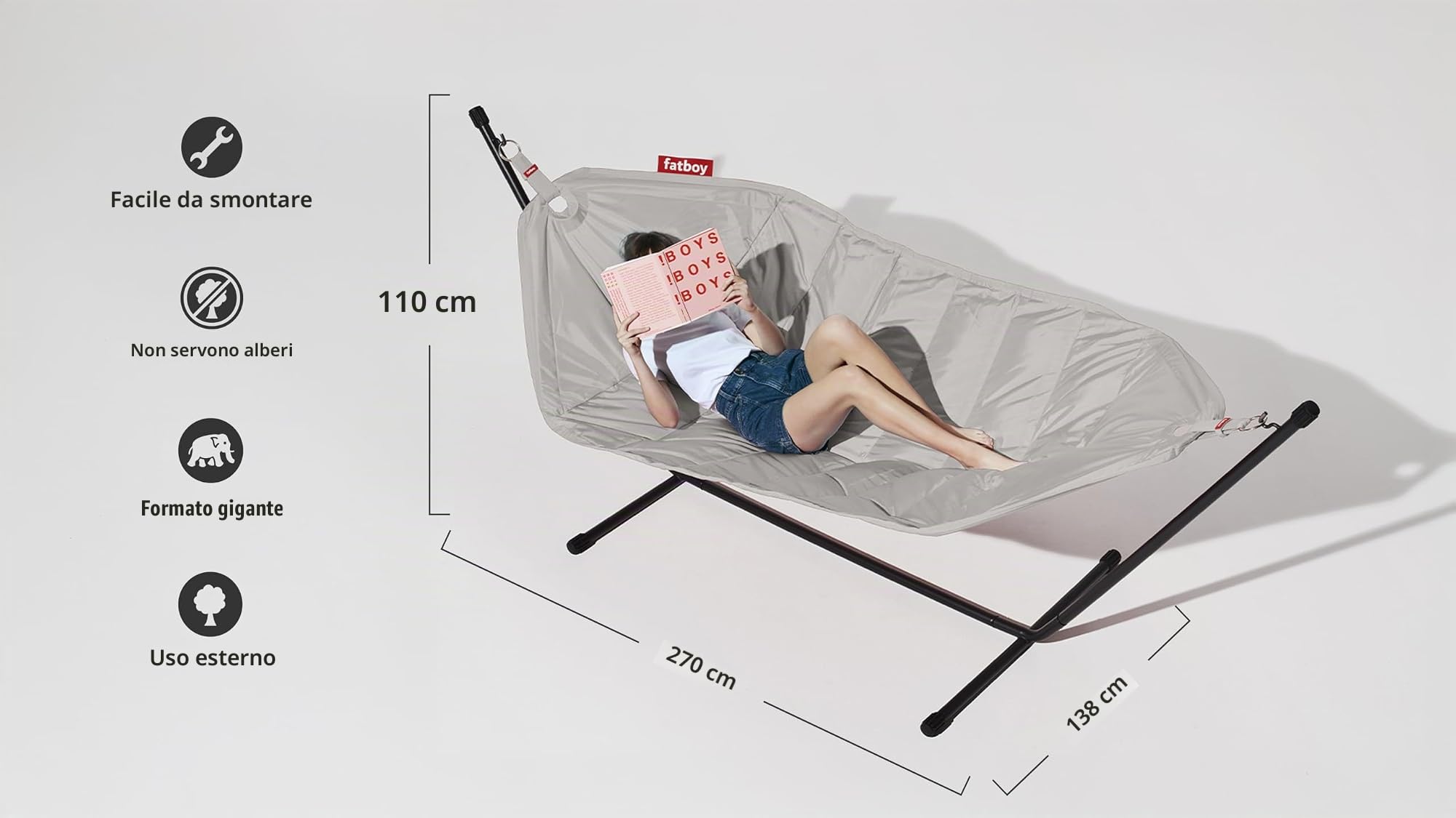 Fatboy Headdemock amaca da esterno grigia 2 posti 270 cm