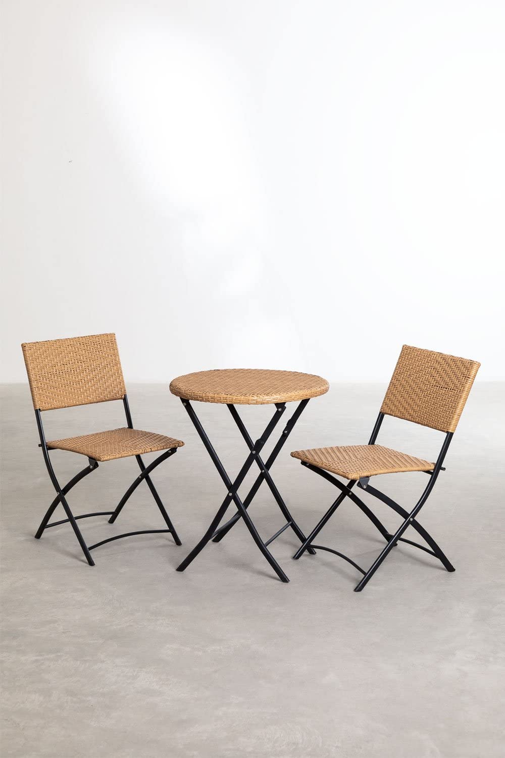 Sklum Beke set tavolo e 2 sedie pieghevoli natural rattan