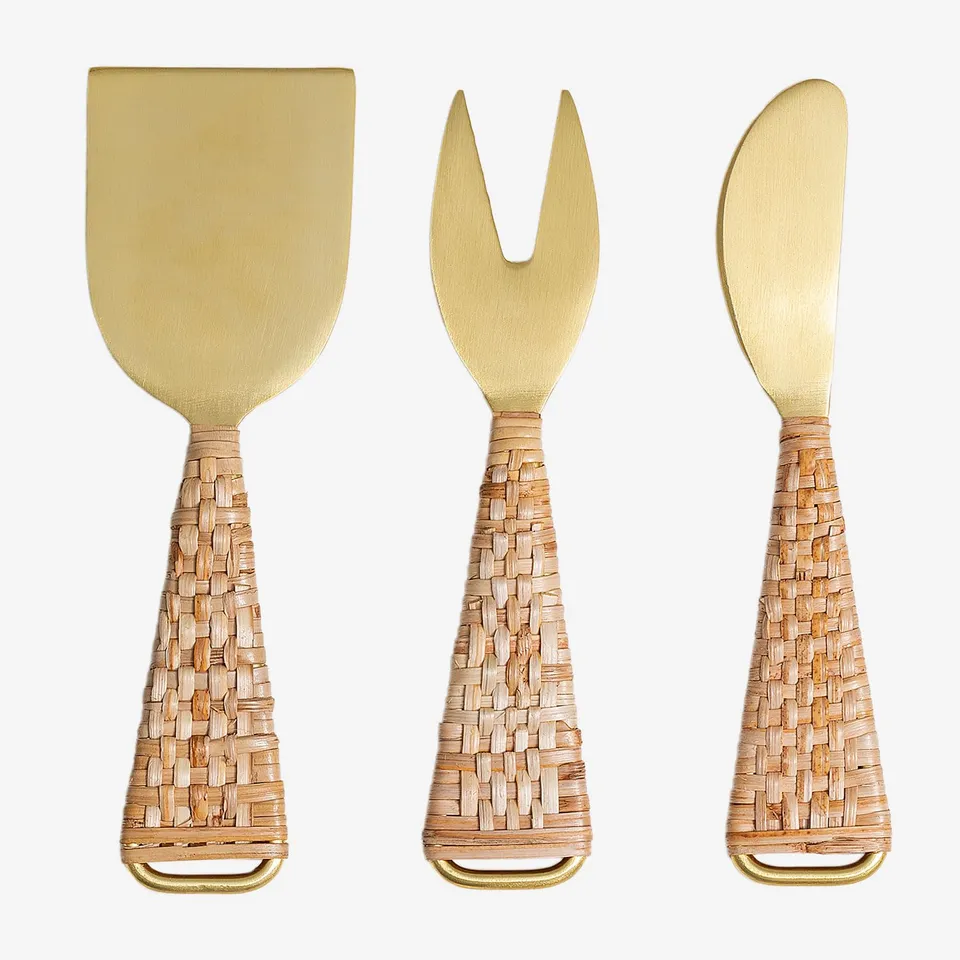 Sklum Bardi set 3 posate formaggio dorate rattan