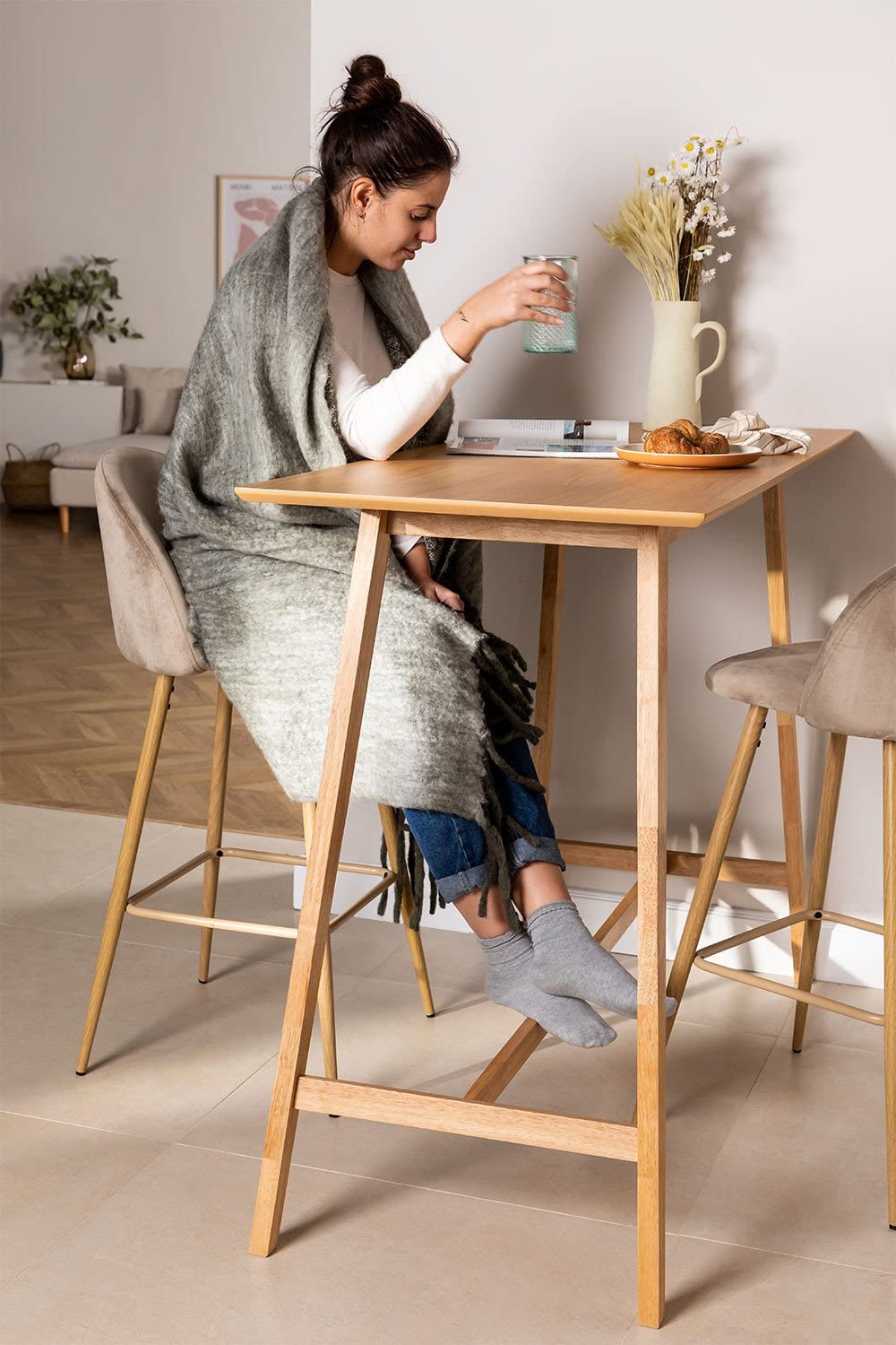 Sklum Kerhen tavolo alto legno 140x60 cm h 105 cm