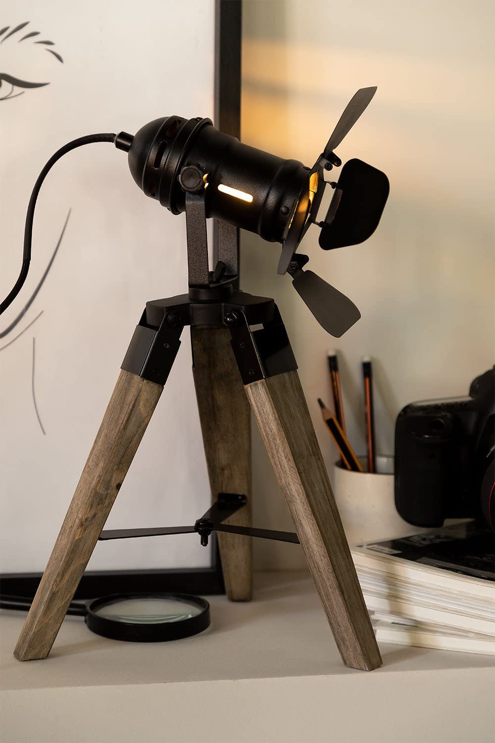 Sklum Cinne Treppiede lampada da tavolo legno nero E14