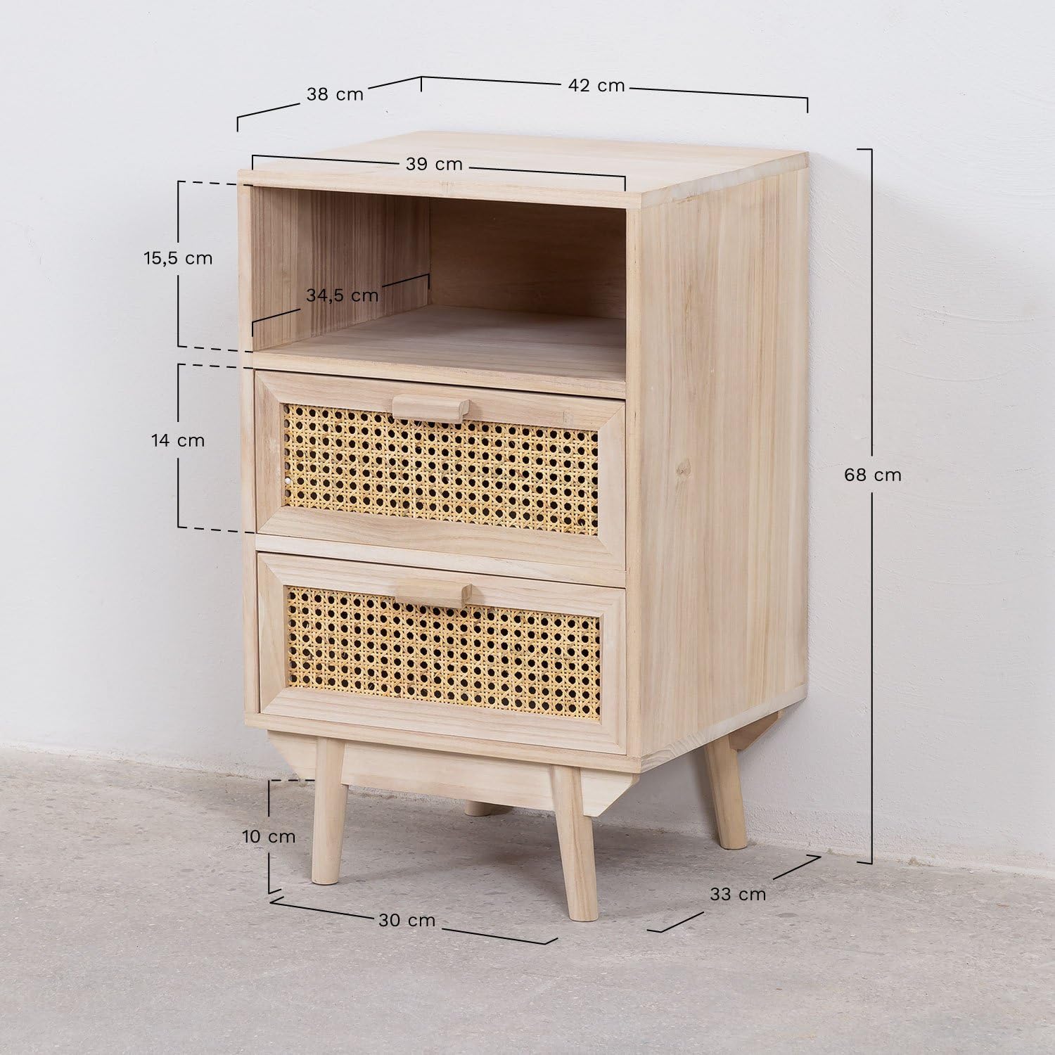 Sklum Ralik comodino alto con contenitore rattan