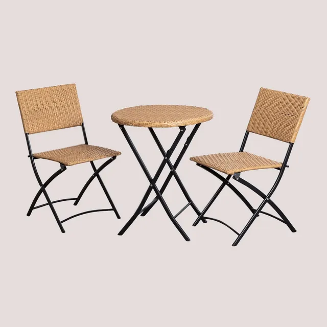 Sklum Beke set tavolo e 2 sedie pieghevoli natural rattan