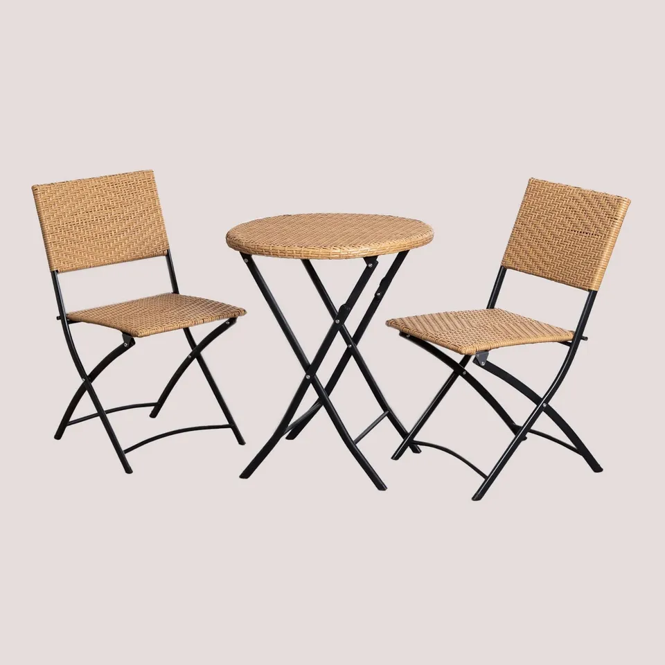 Sklum Beke set tavolo e 2 sedie pieghevoli natural rattan