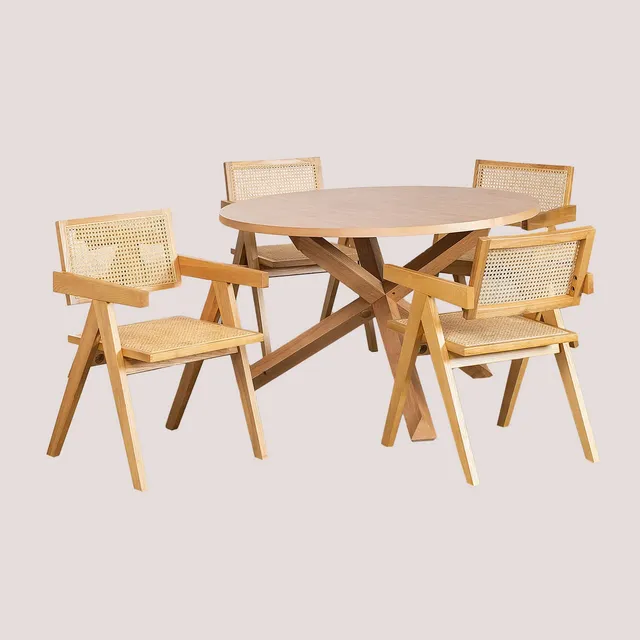Sklum Mieren Lali set pranzo rotondo 120 cm 4 sedie rattan