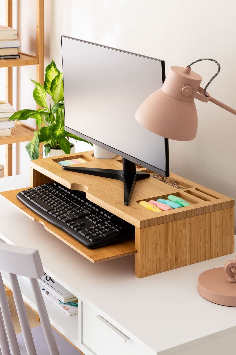 Sklum Jopkin supporto monitor bambù 60,5 cm con ripiano