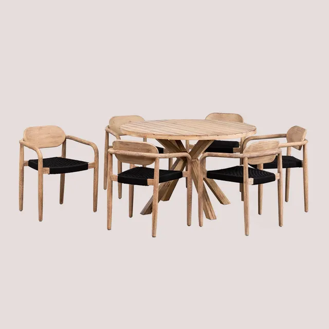 Sklum Naele set tavolo rotondo 120 cm e 6 sedie eucalipto