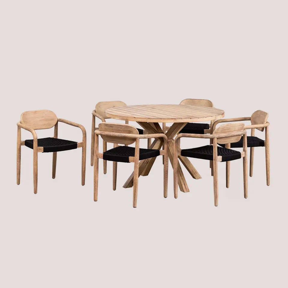 Sklum Naele set tavolo rotondo 120 cm e 6 sedie eucalipto