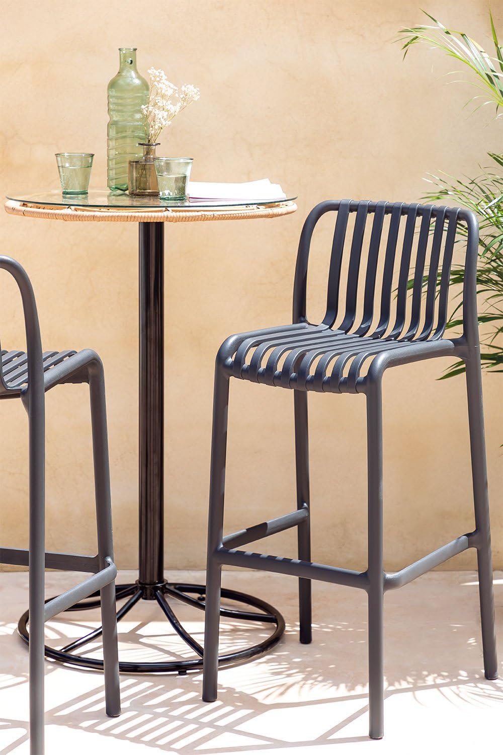Sklum Wendell sgabello alto giardino grigio antracite 77 cm
