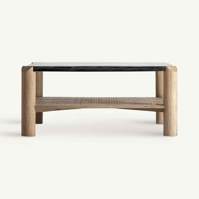 Bambua Jacquard tavolino caffè marmo legno mango e rattan