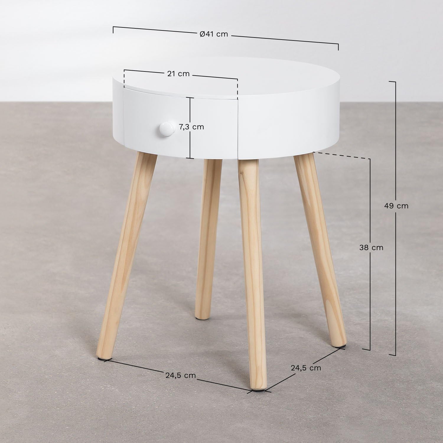 Sklum Lamba Comodino in Legno con Cassetto Ø41 cm