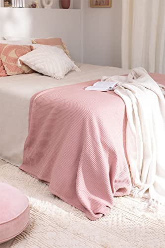 Sklum Bimba Coperta in Cotone Rosa Malva Nido d'Ape