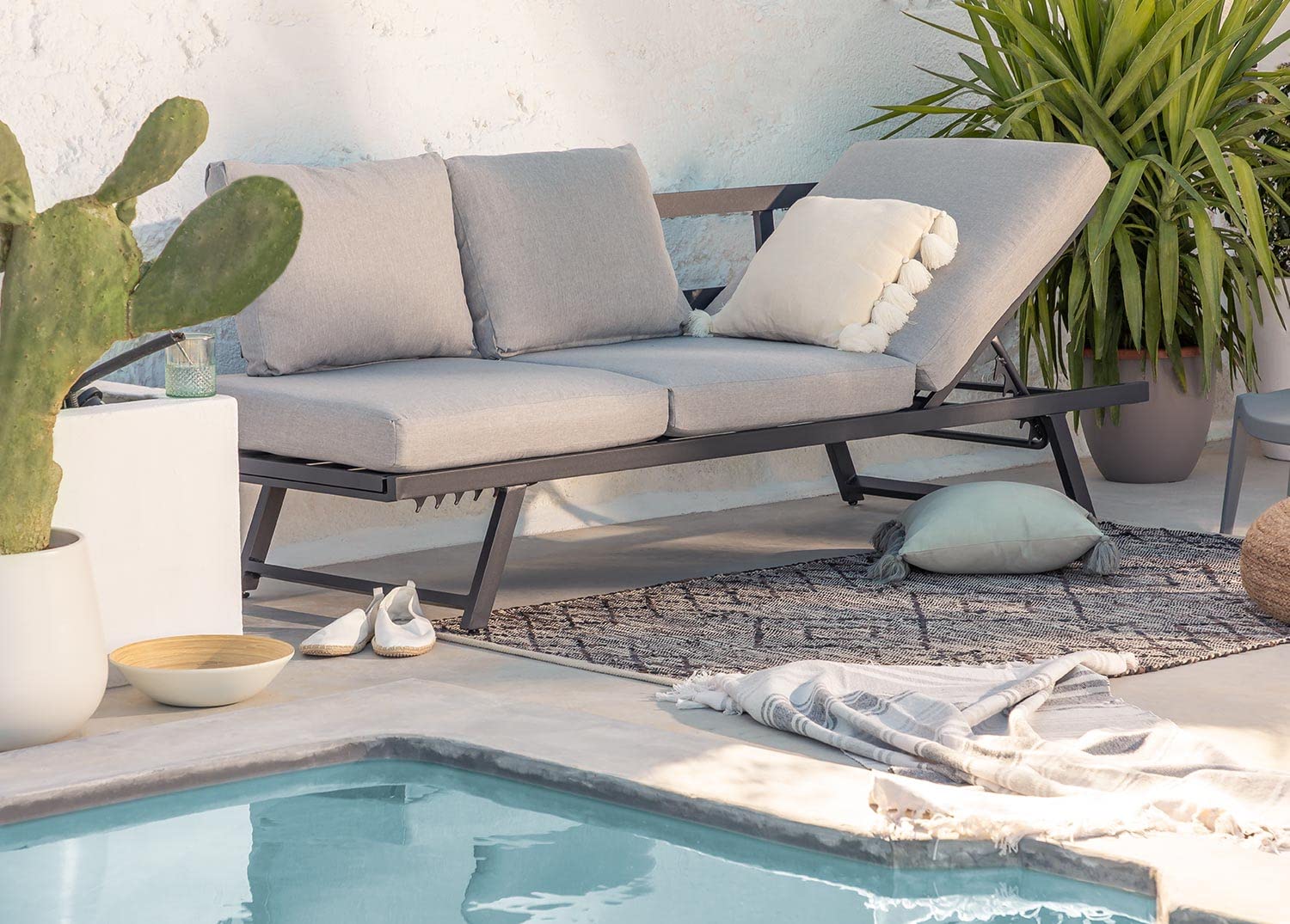 Sklum Libanc divano da giardino 3 posti grigio reclinabile