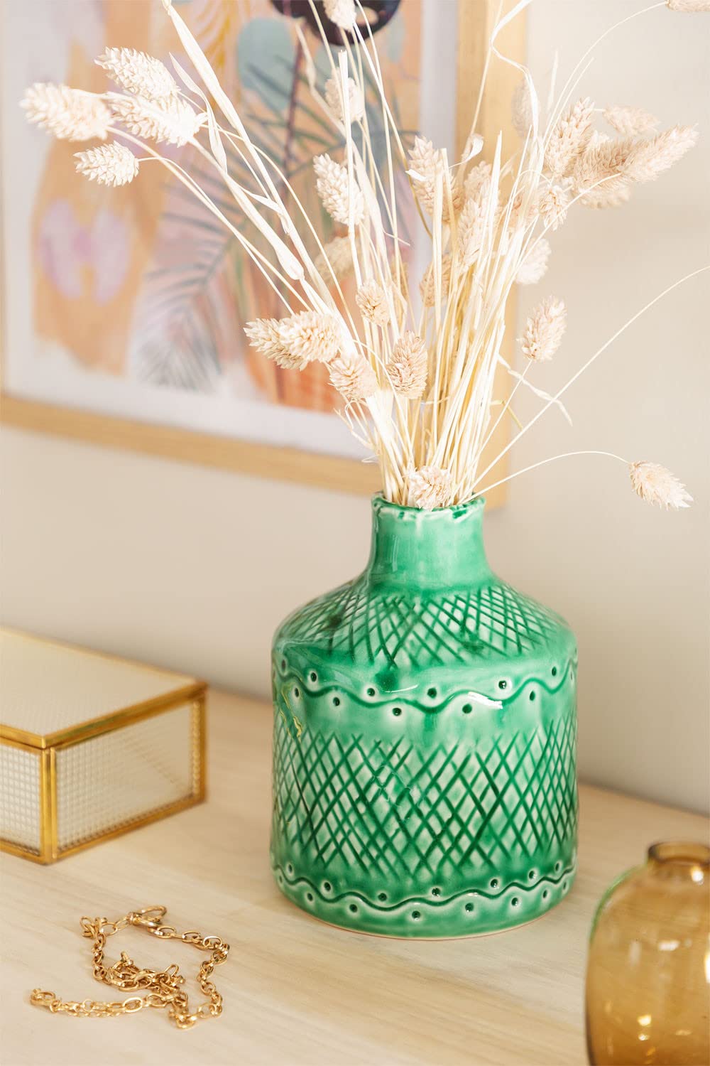 Sklum Ayon vaso decorativo ceramica verde smeraldo 16 cm