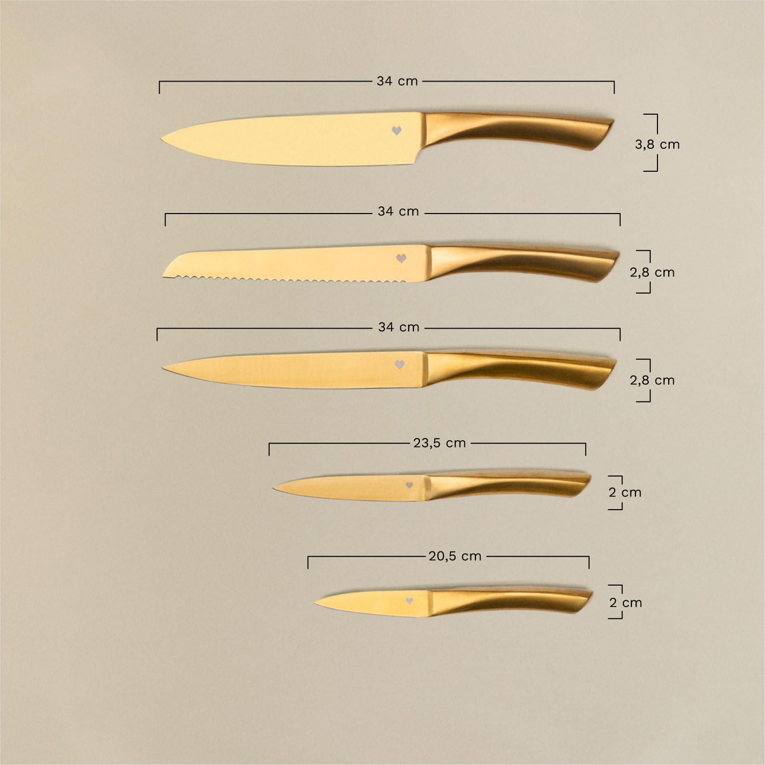 Sklum Livy Set Coltelli Cucina 5 Pezzi Dorati