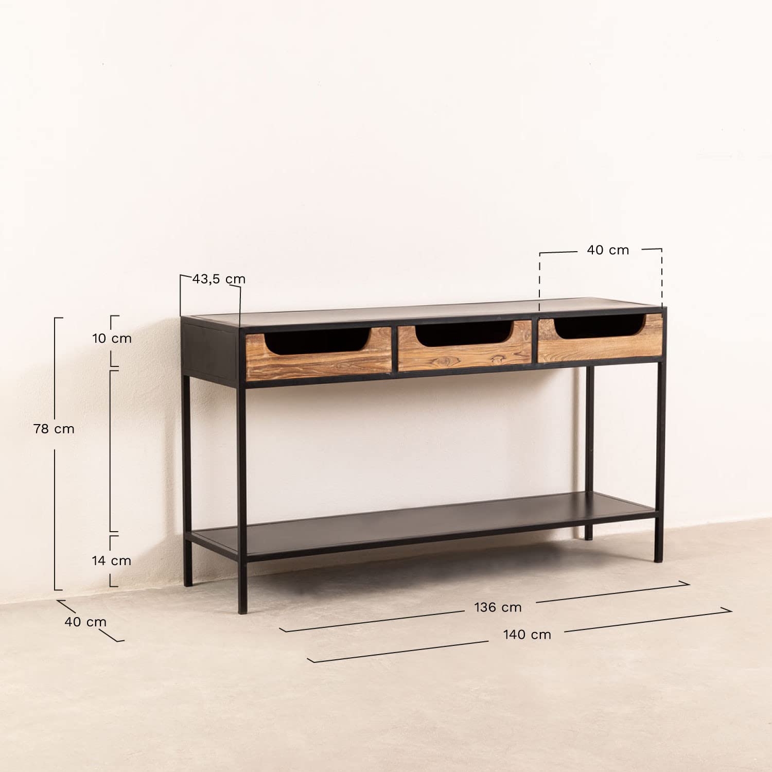 Sklum Emberg consolle legno mango 140 cm nero 3 cassetti
