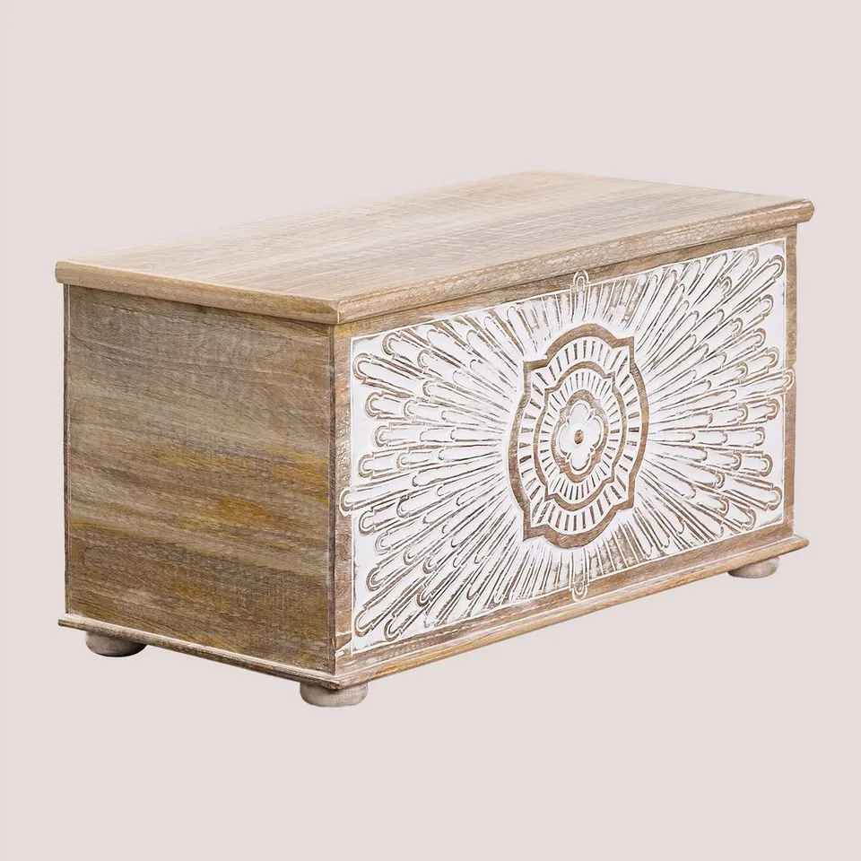 Sklum Songos baule legno mango 71,5 cm bianco vintage