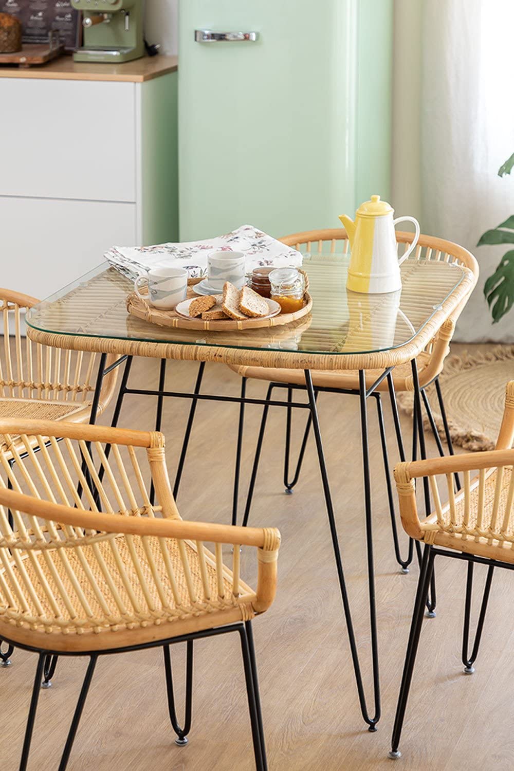Sklum Zenta Tavolo Pranzo Quadrato 80x80 Rattan Marrone