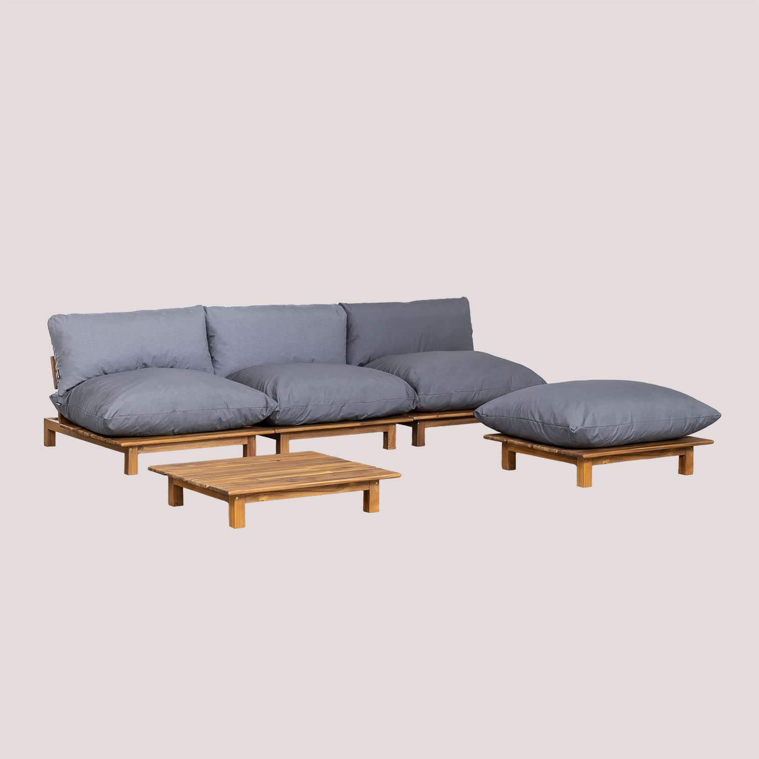 Sklum Brina set giardino modulare reclinabile 3 pezzi acacia