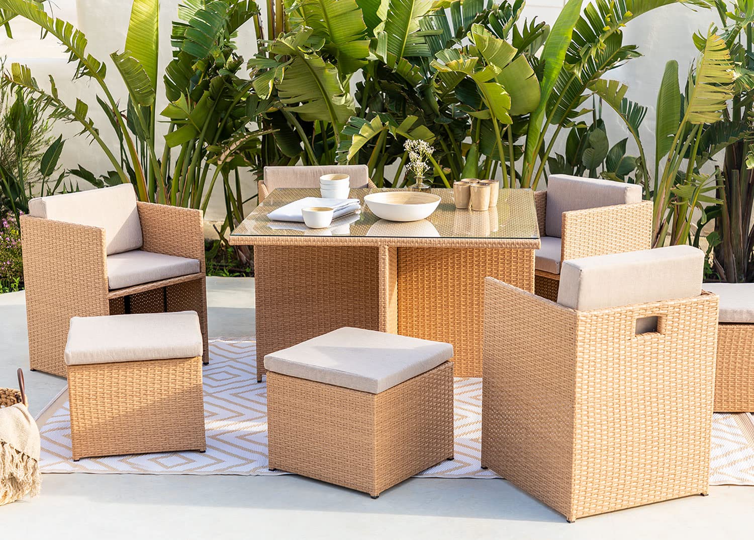 Sklum Piter Set Giardino Modulare Marrone Naturale Rattan