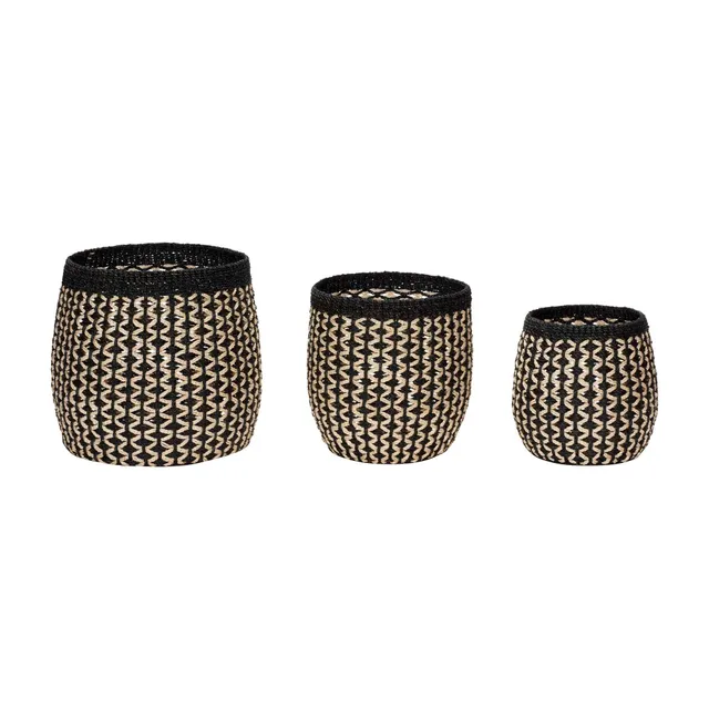 Bambua Sprout Cesti in Abaca Nero/Naturale Set 3 Pezzi