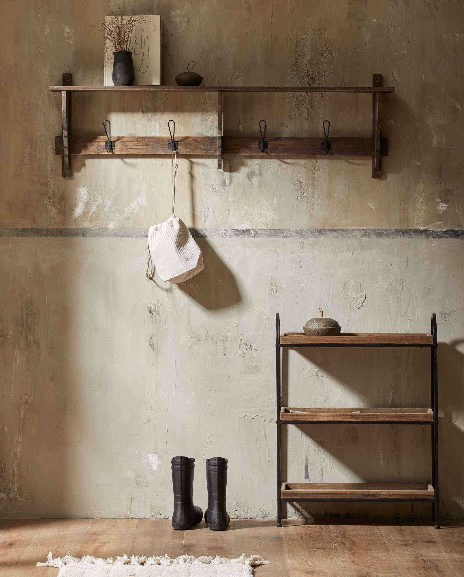 Bambua Patna scaffale legno 3 ripiani ferro nero
