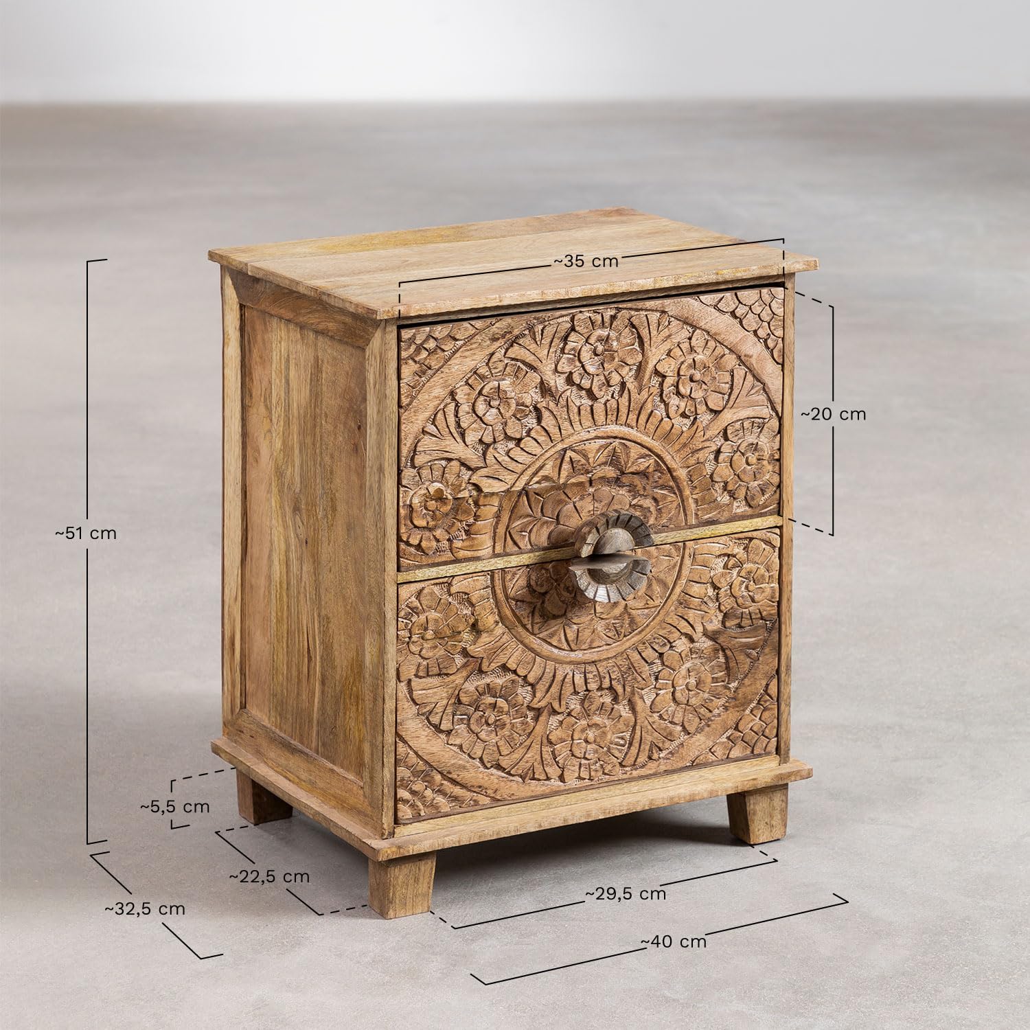 Sklum Wiluna comodino 2 cassetti legno mango