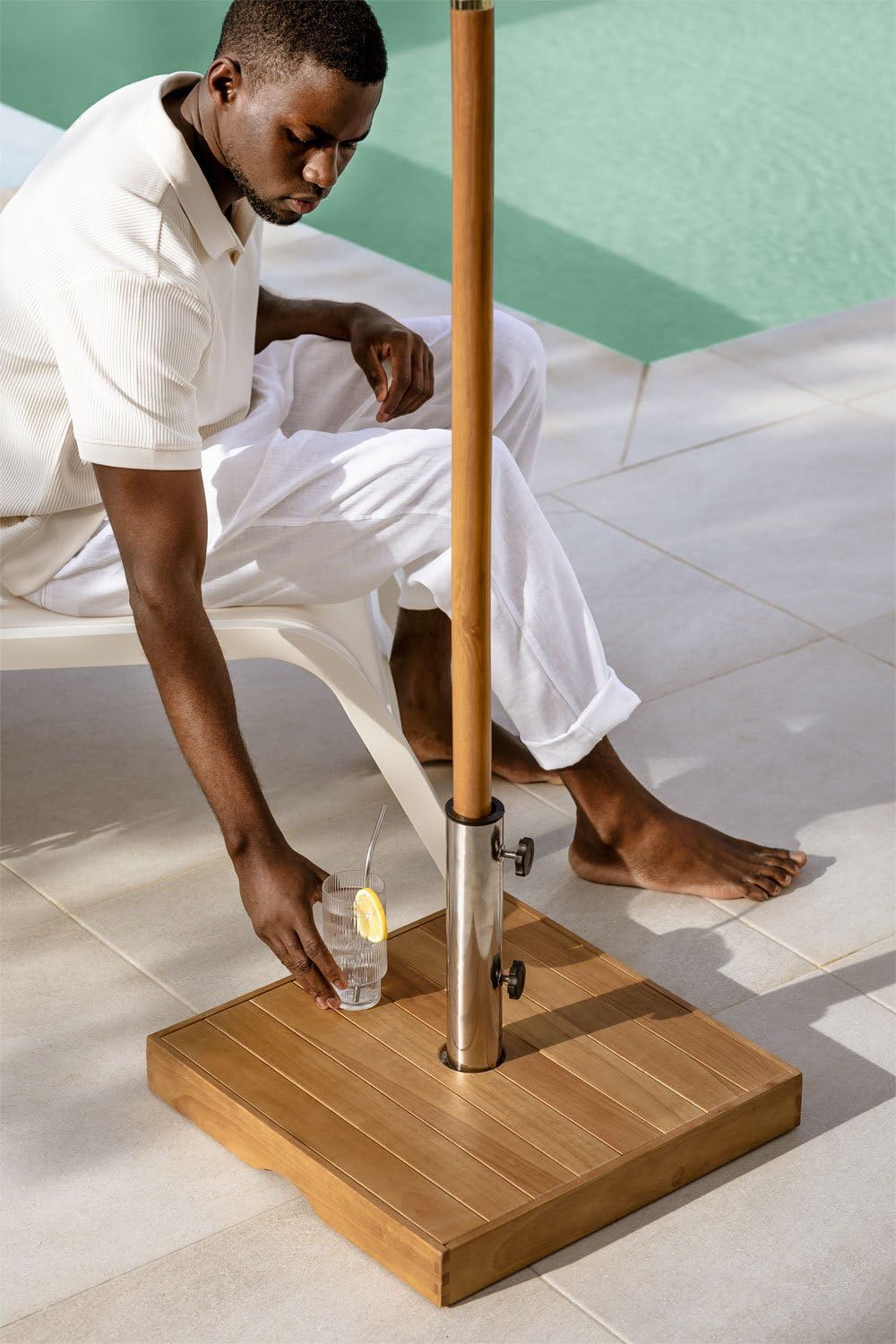 Sklum Canco Base Ombrellone Quadrata 48x48 cm in Legno