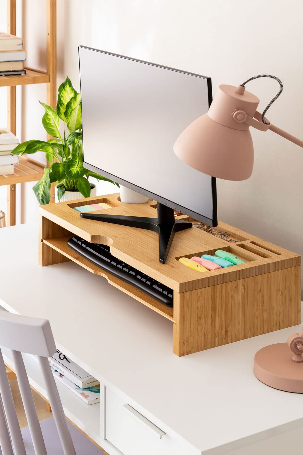 Sklum Jopkin supporto monitor bambù 60,5 cm con ripiano